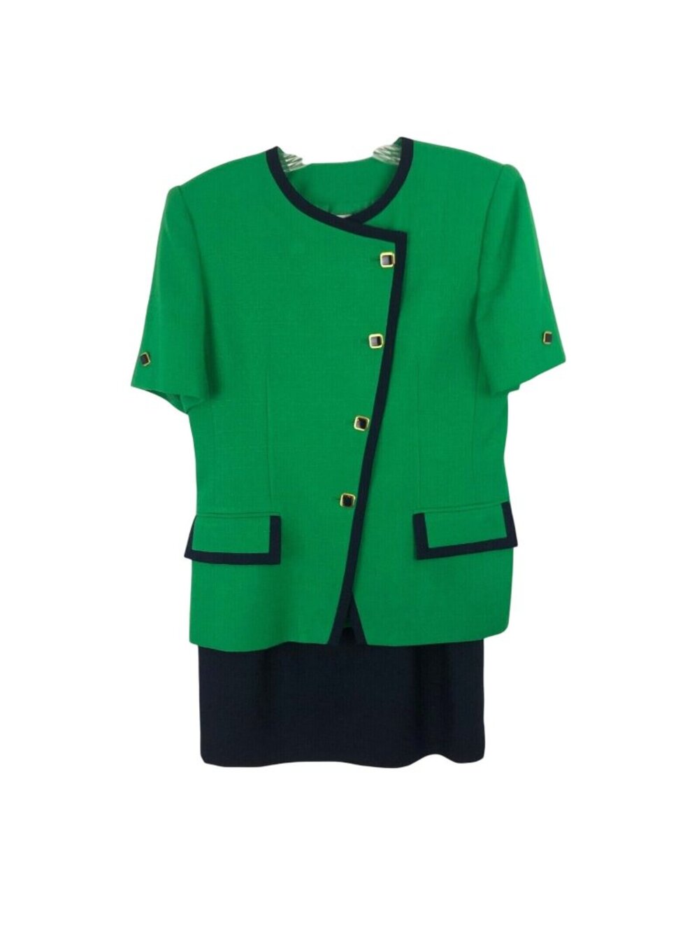 Kasper Skirt Suit 2 Piece Set Womens Size Petite 6P Green/Navy Blue
